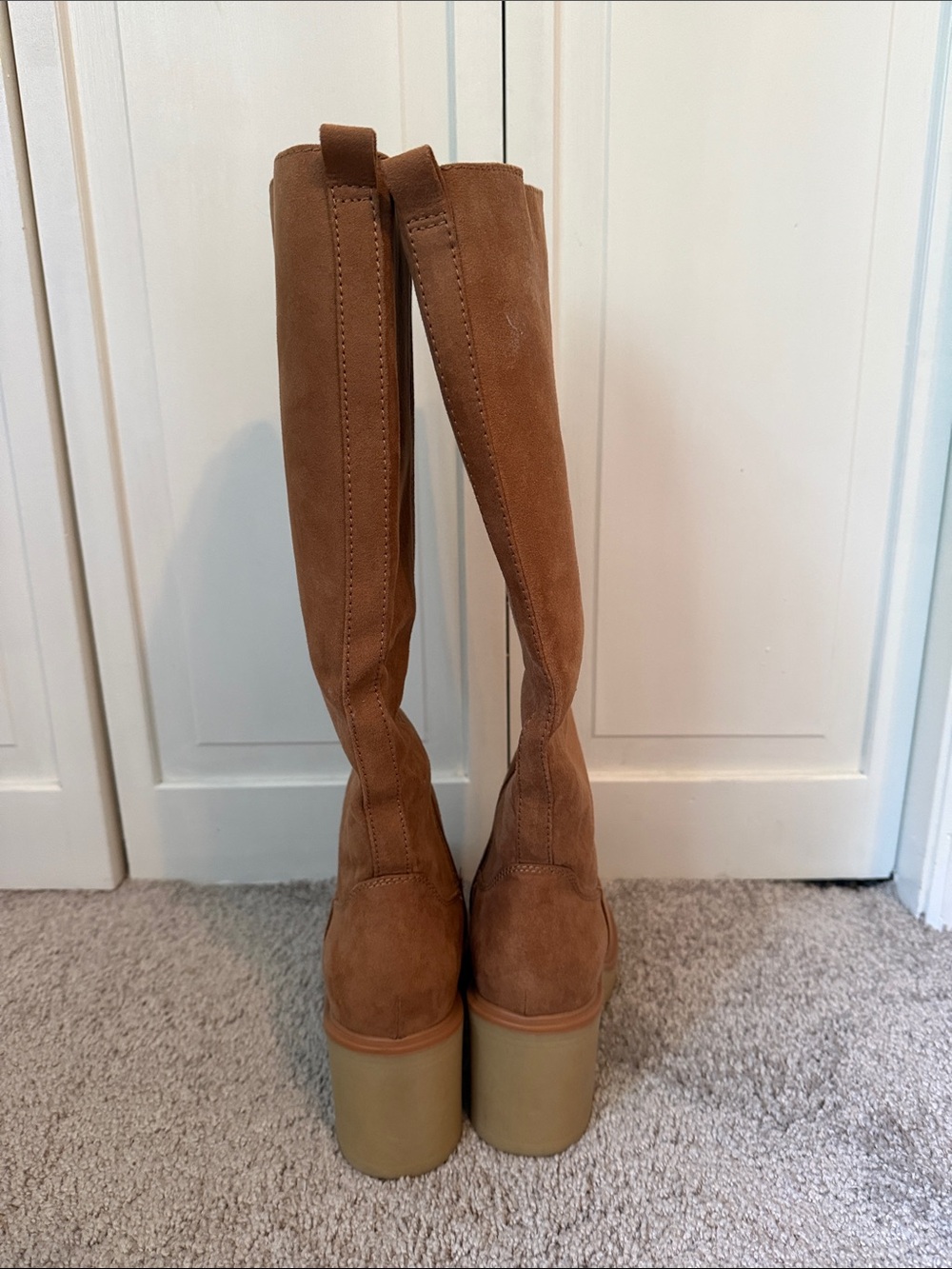 Women's Tall Faux Suede Lug Heel Boots in Camel Color - Picture 3 of 8
